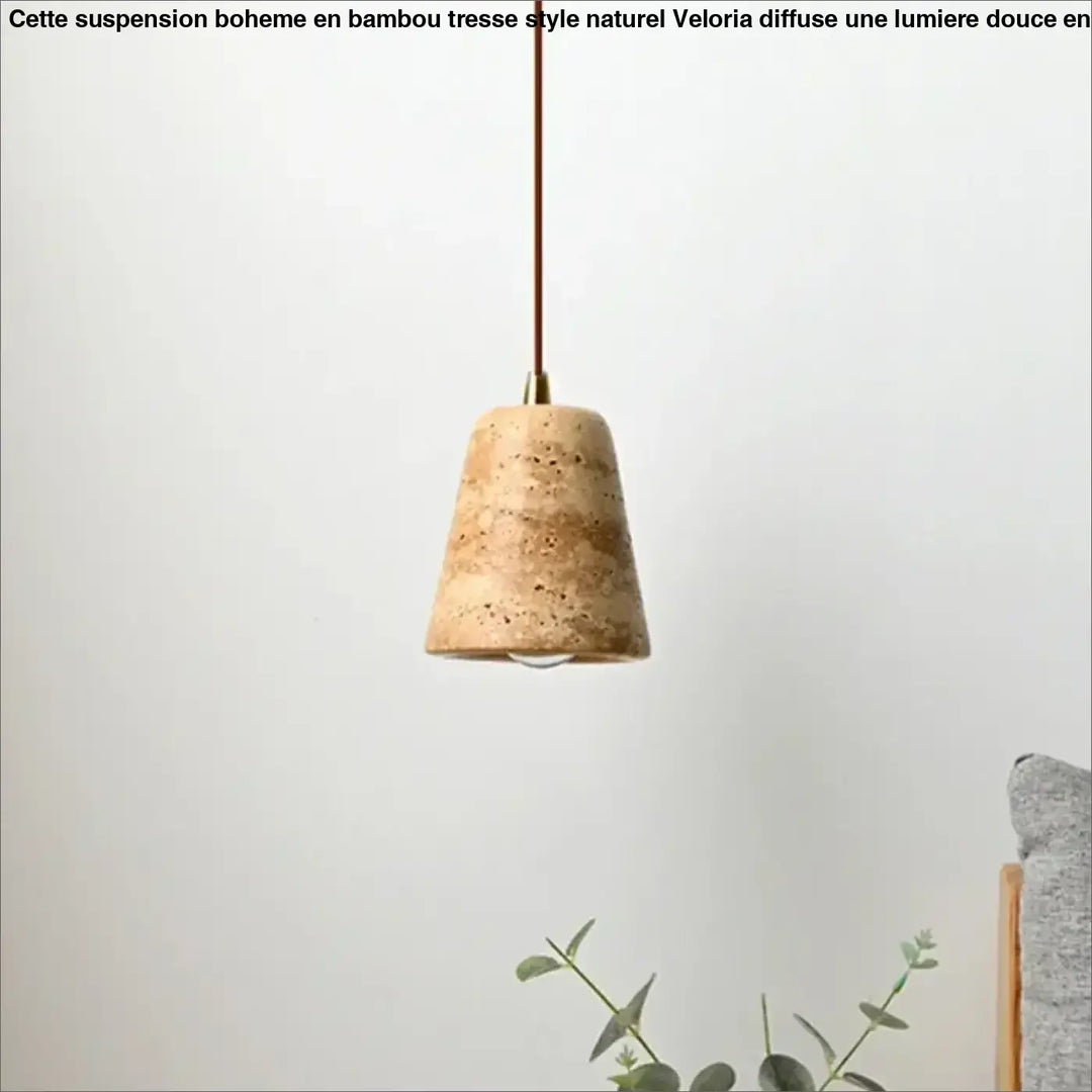 Suspension luminaire conique en pierre naturelle et métal moderne