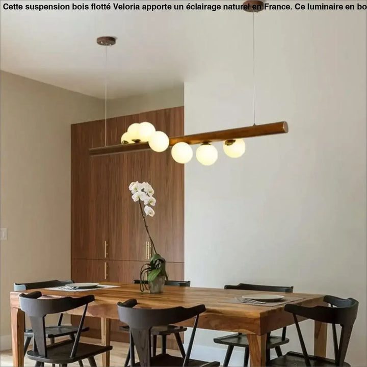 Suspension Bois Flotté Boules Lumineuses Tube Vertical