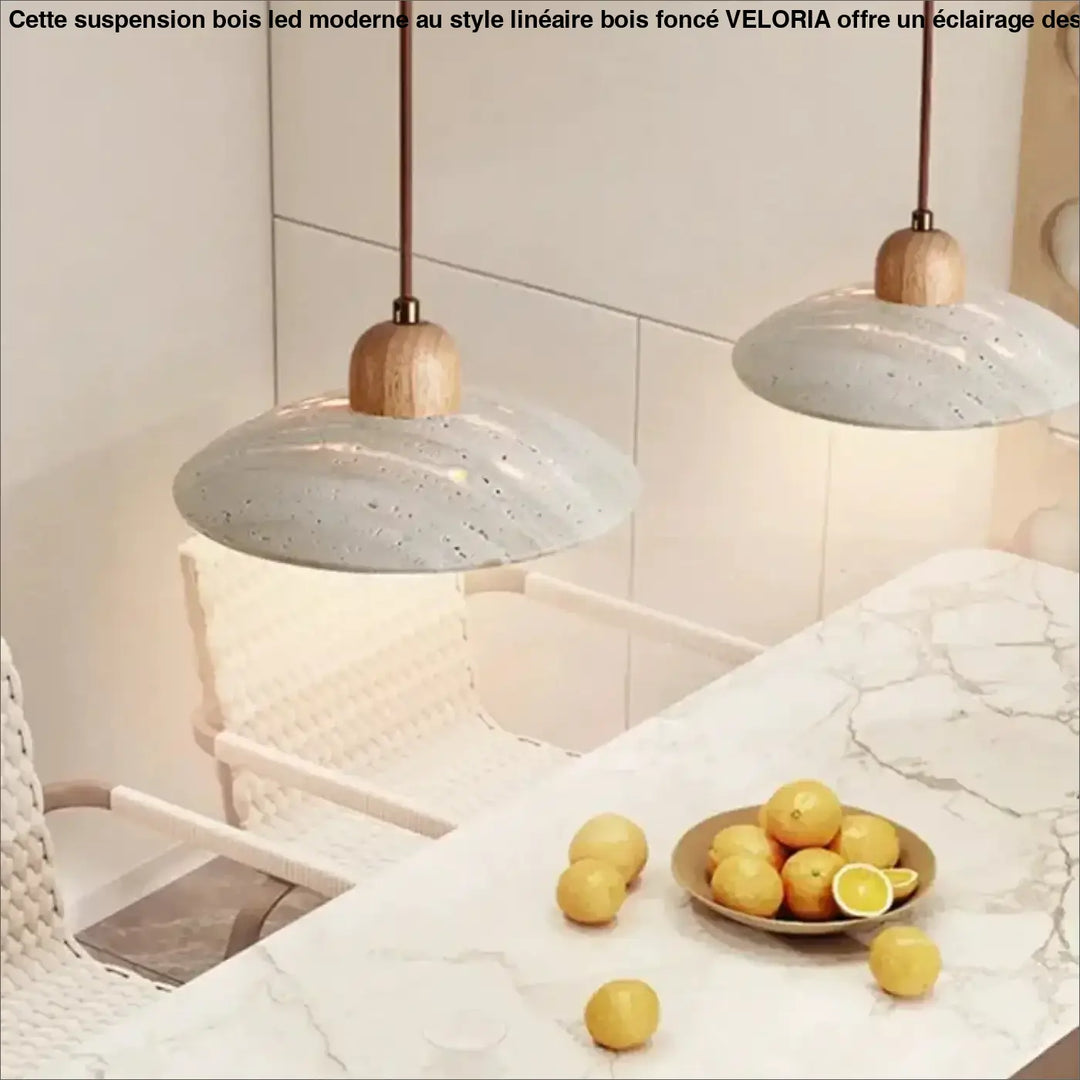 Suspension luminaire design moderne et nordique en pierre et bois