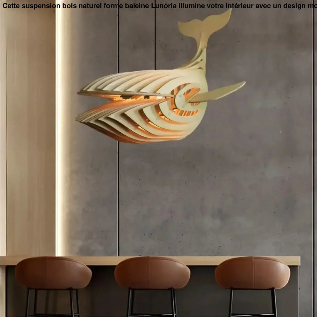 Suspension Bois Naturel Forme Baleine Design Ludique Moderne Beige