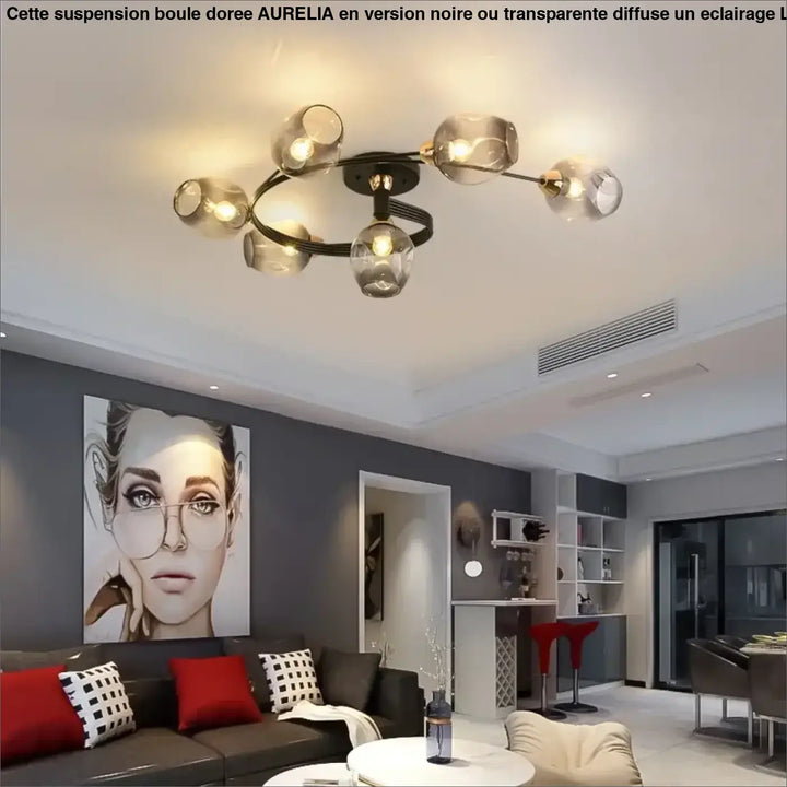 Plafonnier Contemporain Avec Boules Verre Transparent Élégant