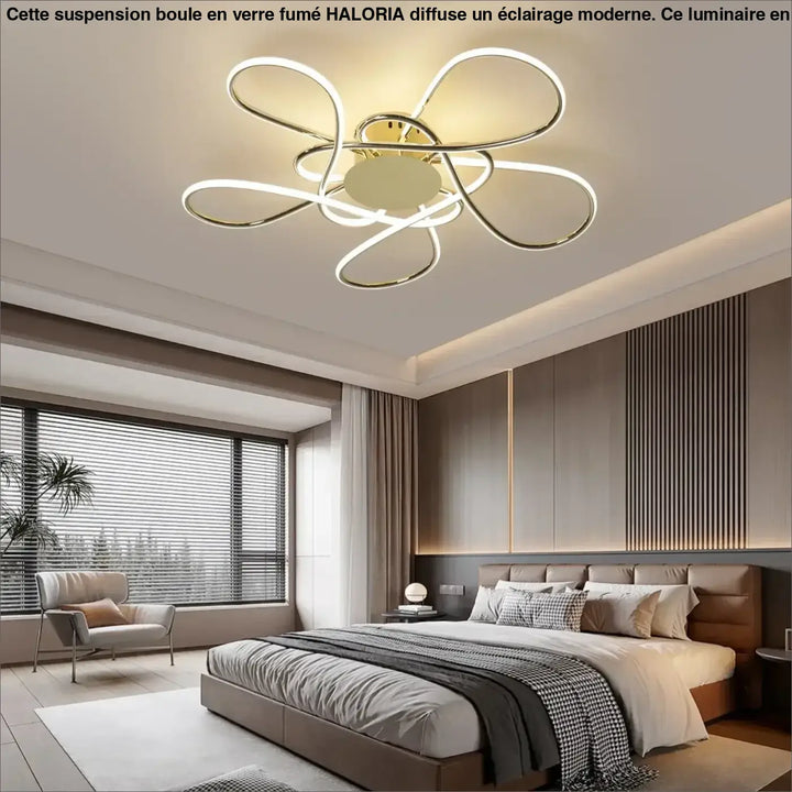 Plafonnier LED Design Floral Avec Rubans Lumineux Style Moderne
