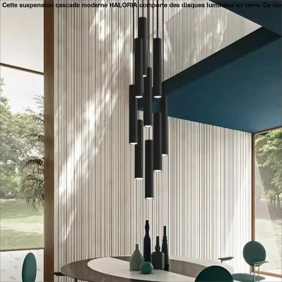 Suspension Cascade Moderne Cylindres Noirs Pour Escalier Chic