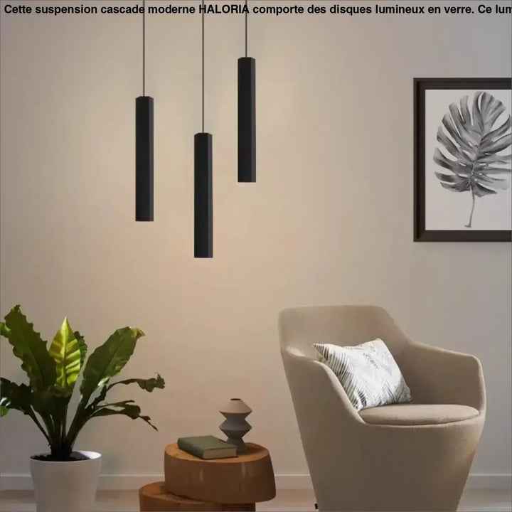Suspension Cascade Moderne Cylindres Noirs Pour Escalier Chic