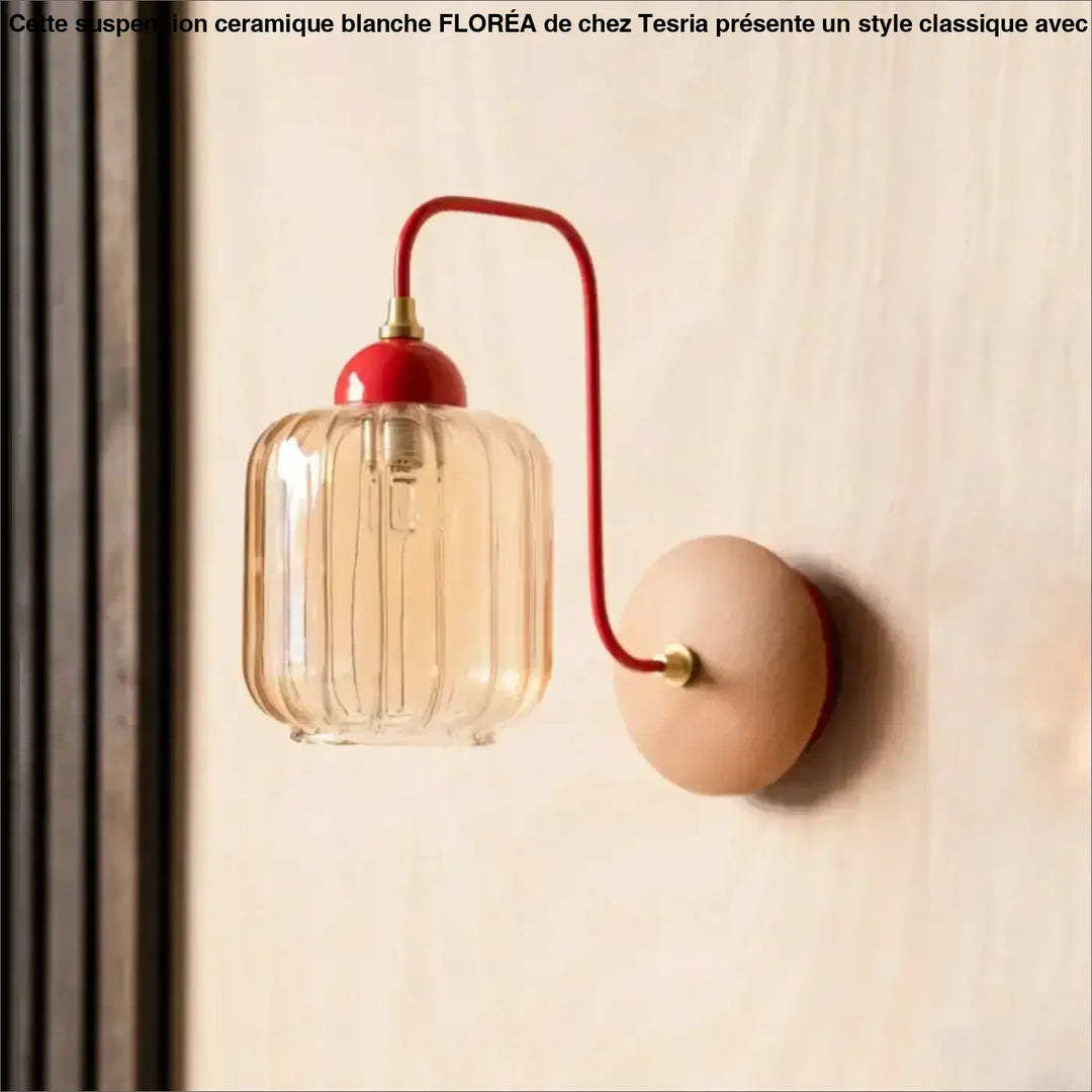 Applique murale design verre transparent et support bois élégant