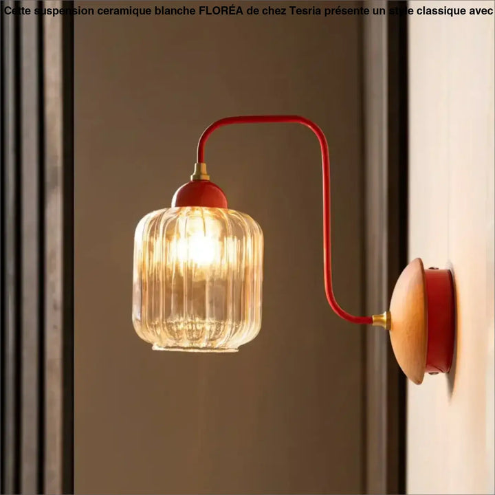 Applique murale design verre transparent et support bois élégant