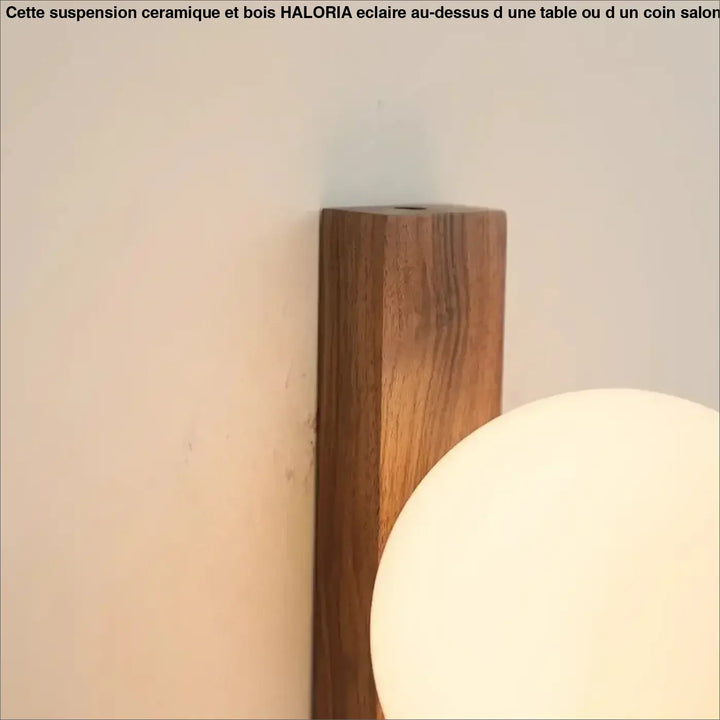 Applique bois noyer avec boule en verre led moderne design