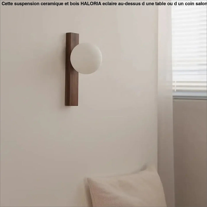 Applique bois noyer avec boule en verre led moderne design