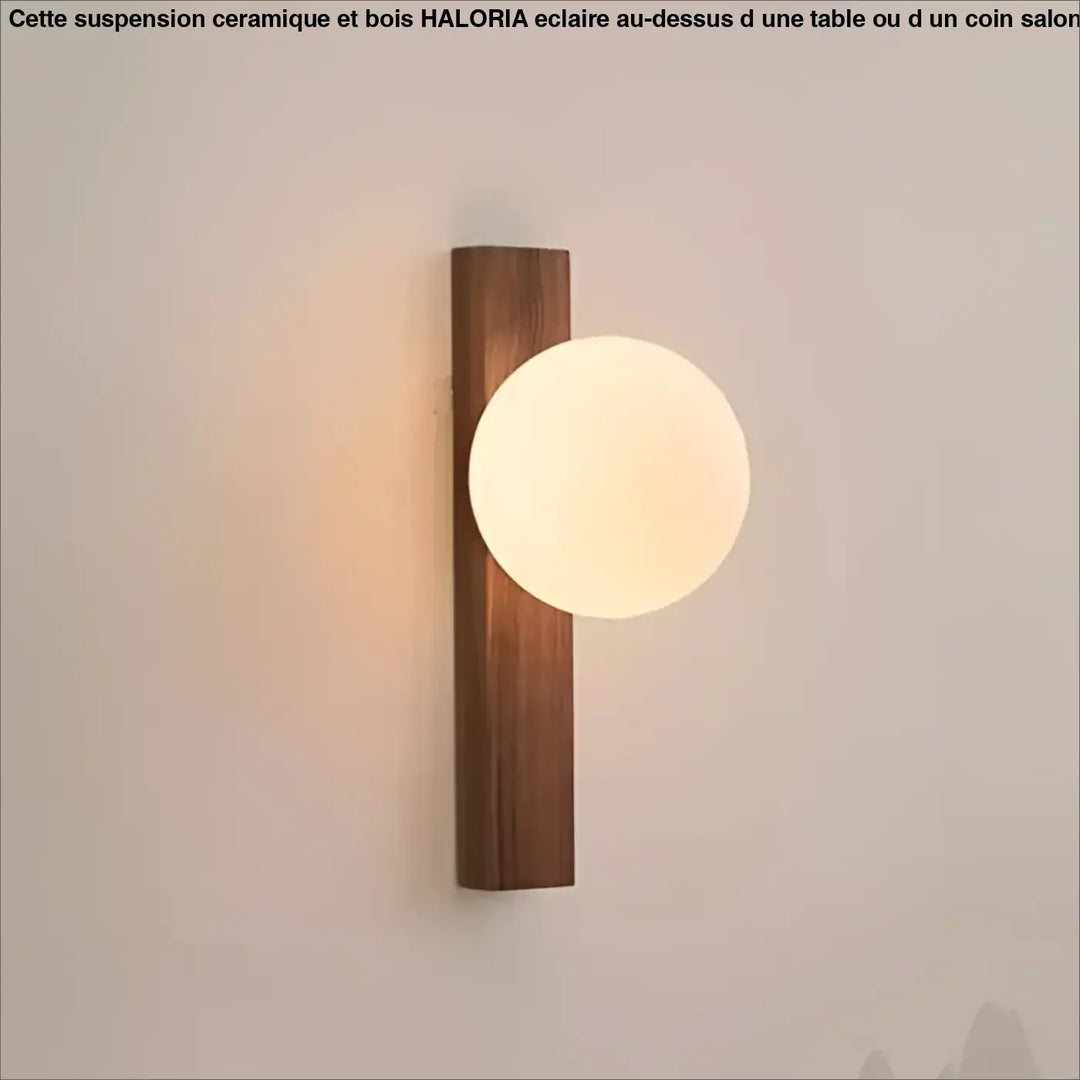 Applique bois noyer avec boule en verre led moderne design