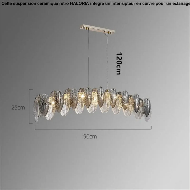 Suspension design en verre effet feuillage doré argent