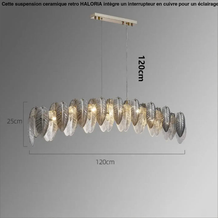 Suspension design en verre effet feuillage doré argent