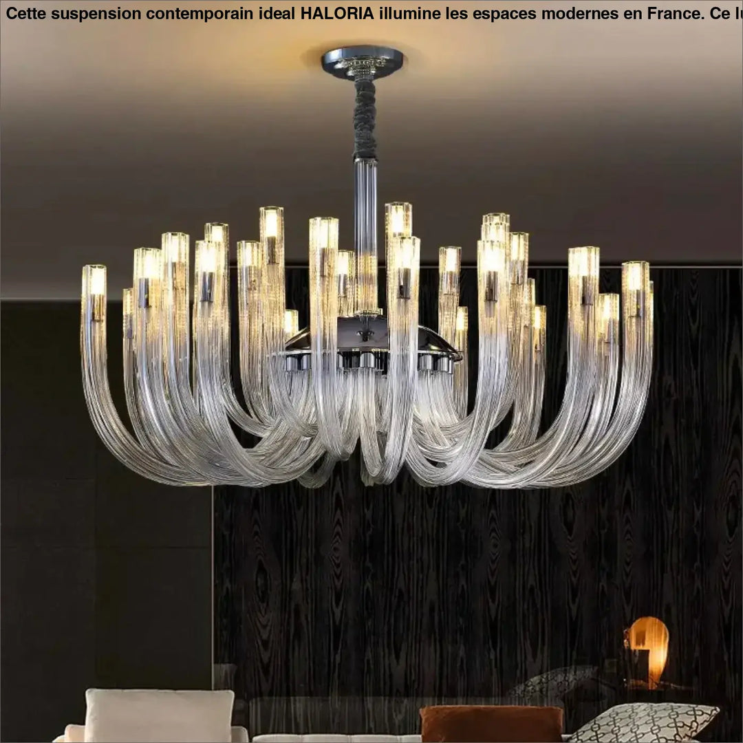 Suspension Luminaire Contemporain Verre Transparent Et Métal Noir