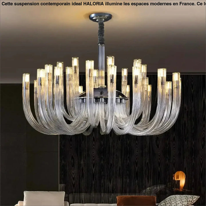 Suspension Luminaire Contemporain Verre Transparent Et Métal Noir