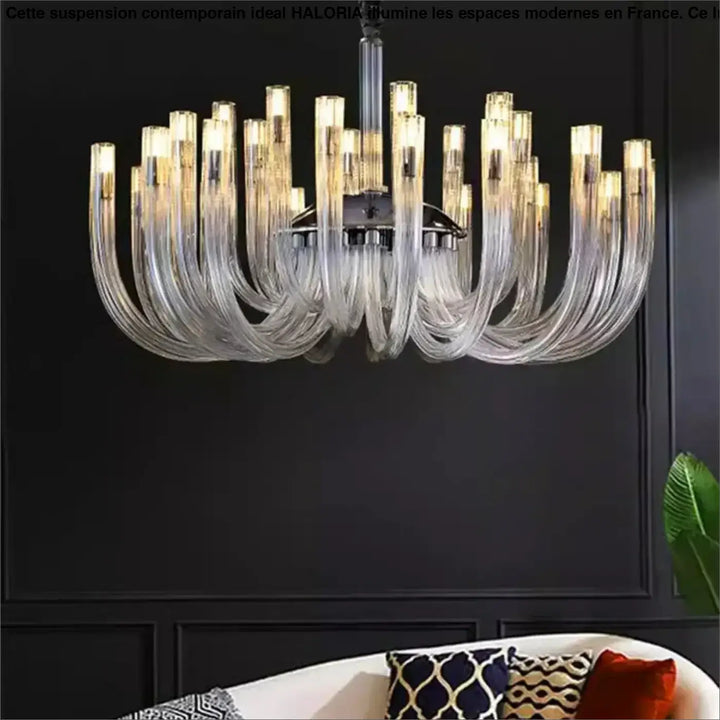Suspension Luminaire Contemporain Verre Transparent Et Métal Noir