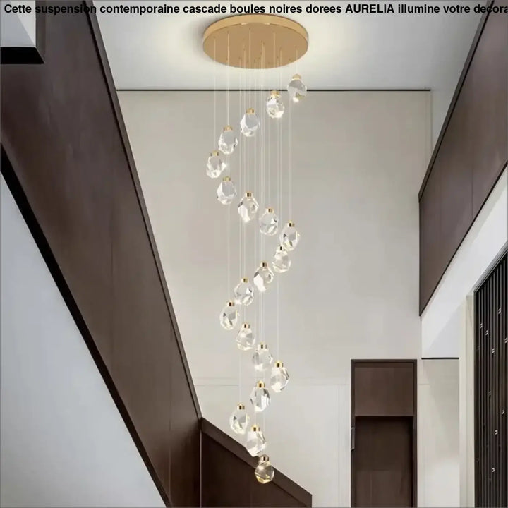 Suspension Cascade Cristal Moderne Élégante Pour Escalier