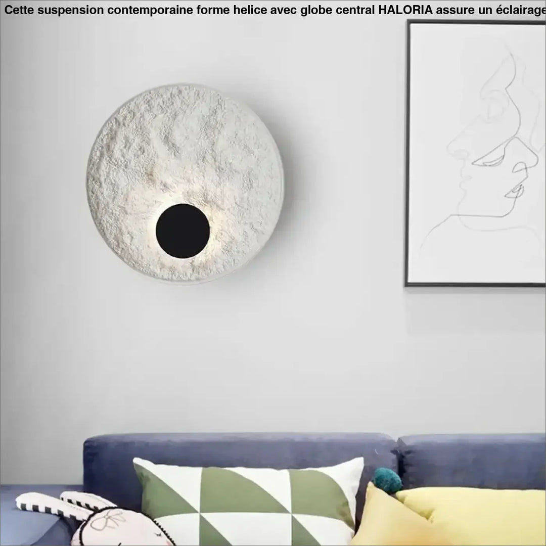 Applique Murale Ronde Effet Éclipse Blanc Style Sculptural