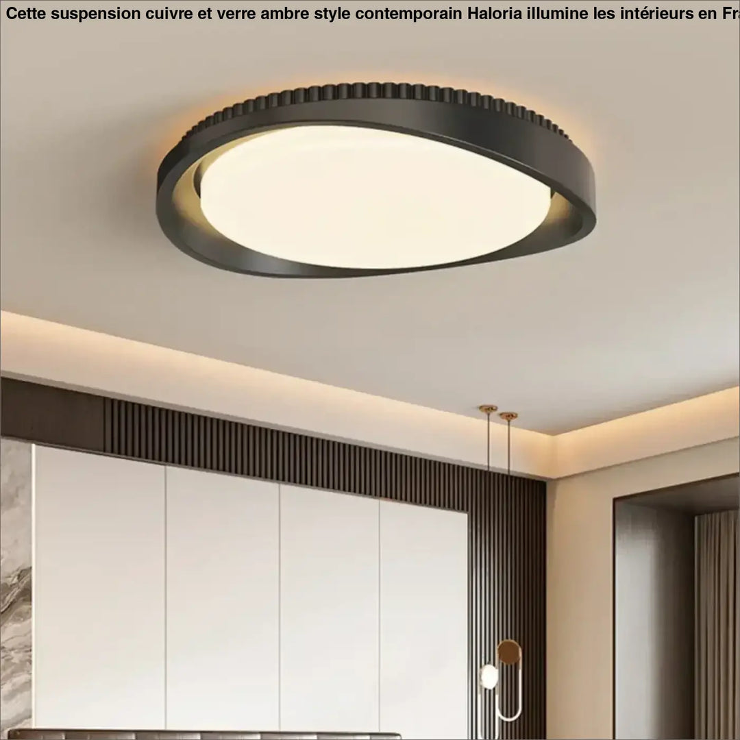 Luminaire plafonnier rond effet bois marron au design naturel
