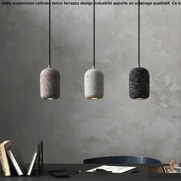 Suspension Cylindre Béton Terrazzo Design Industriel Moderne

