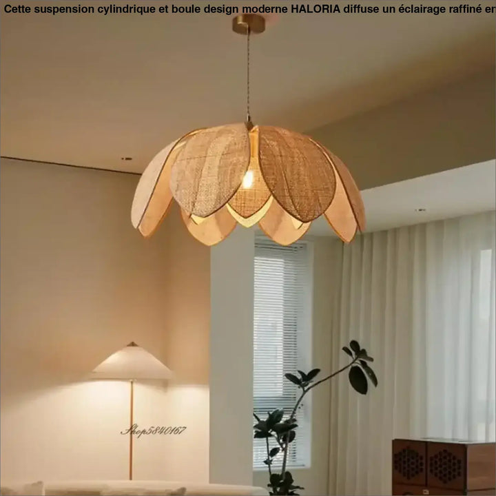 Suspension luminaire en tissu beige style artisanal élégant