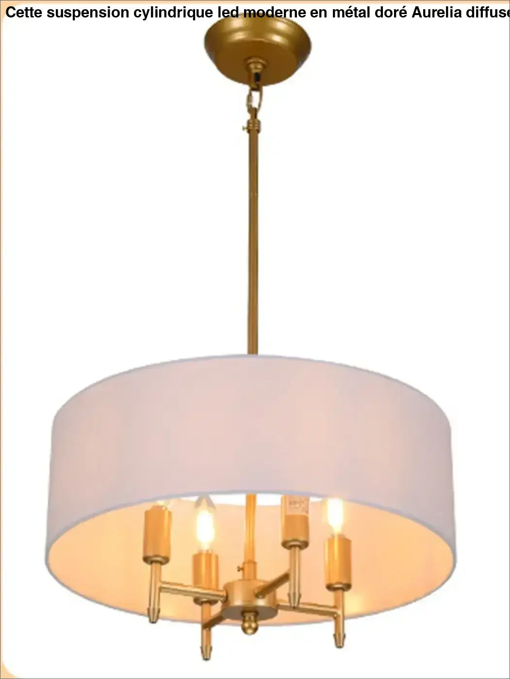Suspension Abat Jour Tissu Moderne Rond Blanc Noir Doré Élégant
