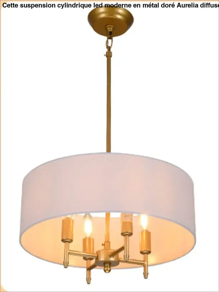 Suspension Abat Jour Tissu Moderne Rond Blanc Noir Doré Élégant