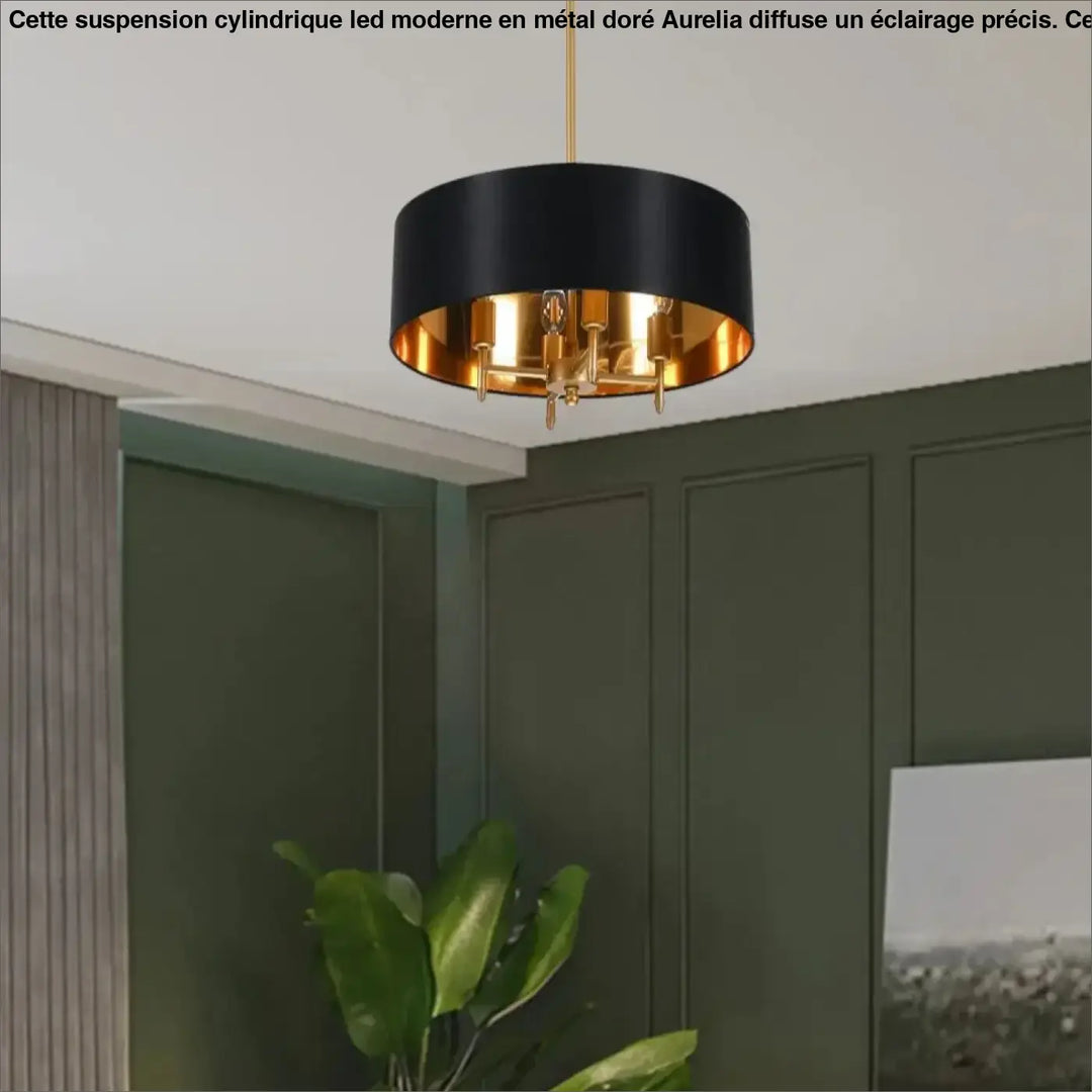 Suspension Abat Jour Tissu Moderne Rond Blanc Noir Doré Élégant