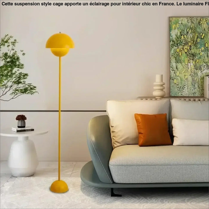 Lampadaire champignon nordique ledia jaune vif en métal lisse design moderne et élégant pour intérieur contemporain