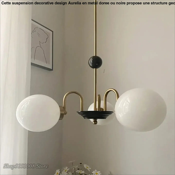 Suspension décorative dorée à globes style vintage raffiné