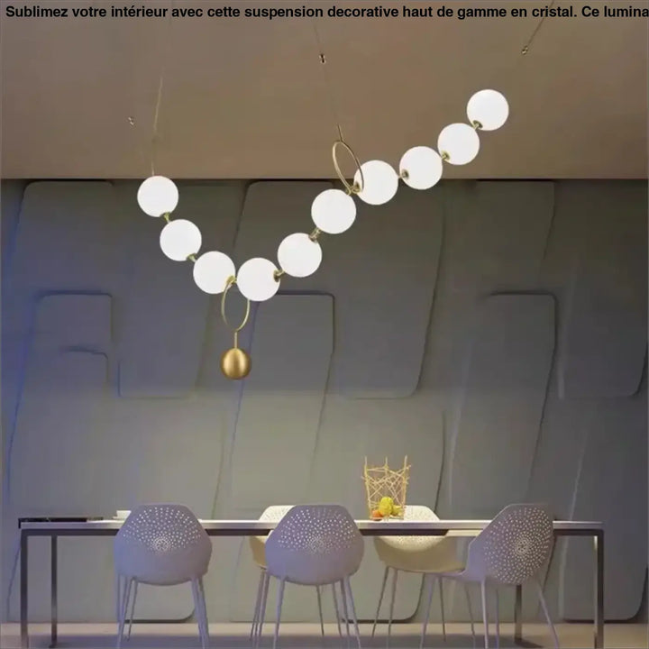 Suspension moderne boules lumineuses doré blanc raffiné