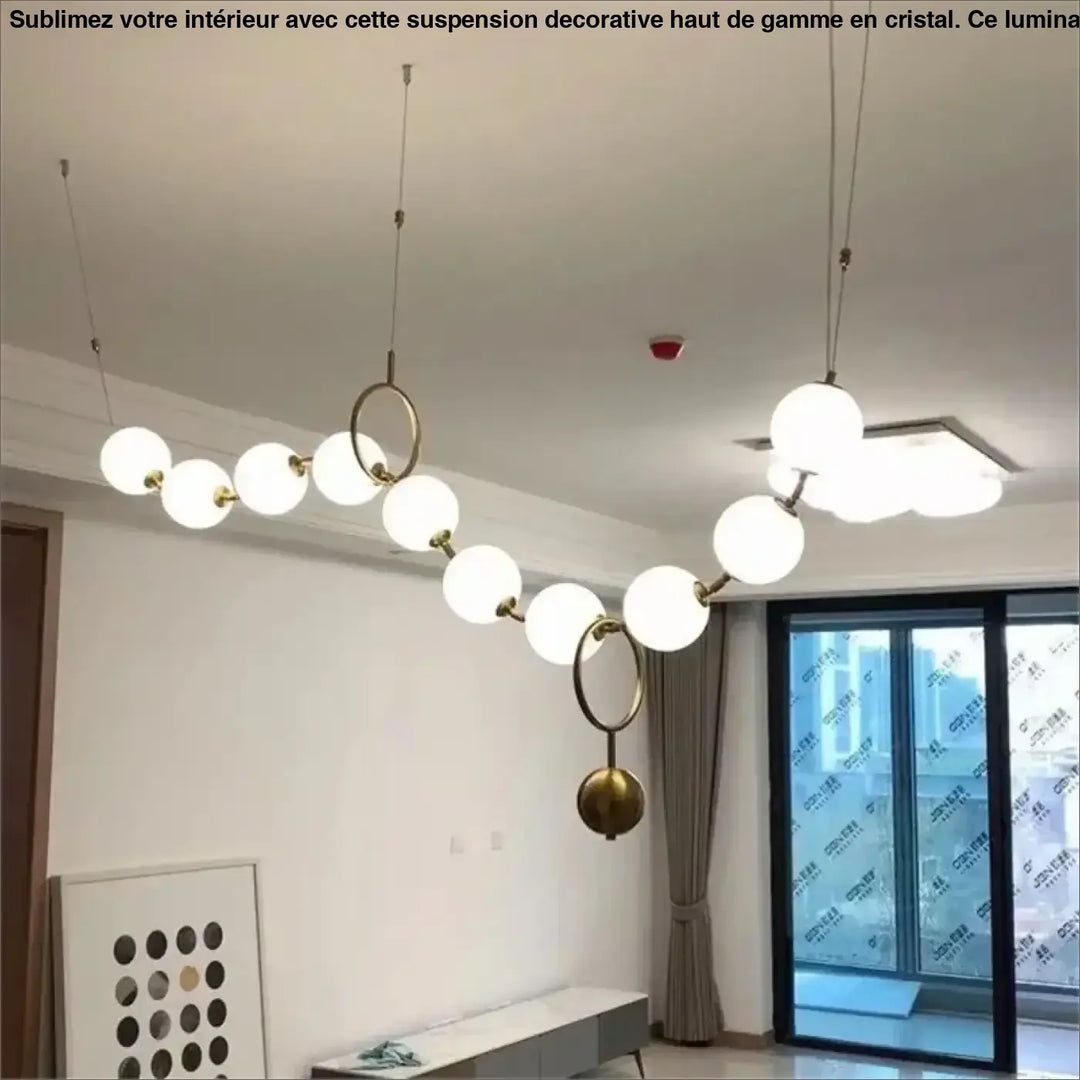 Suspension moderne boules lumineuses doré blanc raffiné