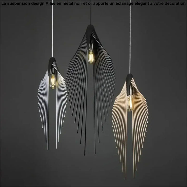 Suspension Design Ailée Métal Noir Or Moderne Élégante