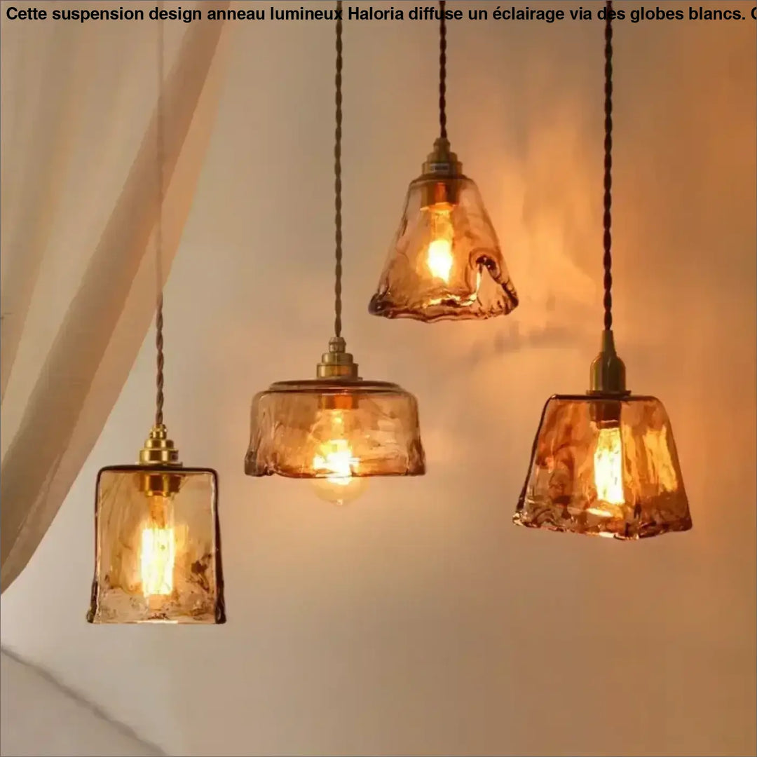 Suspension luminaire en verre ambré au design rétro chic