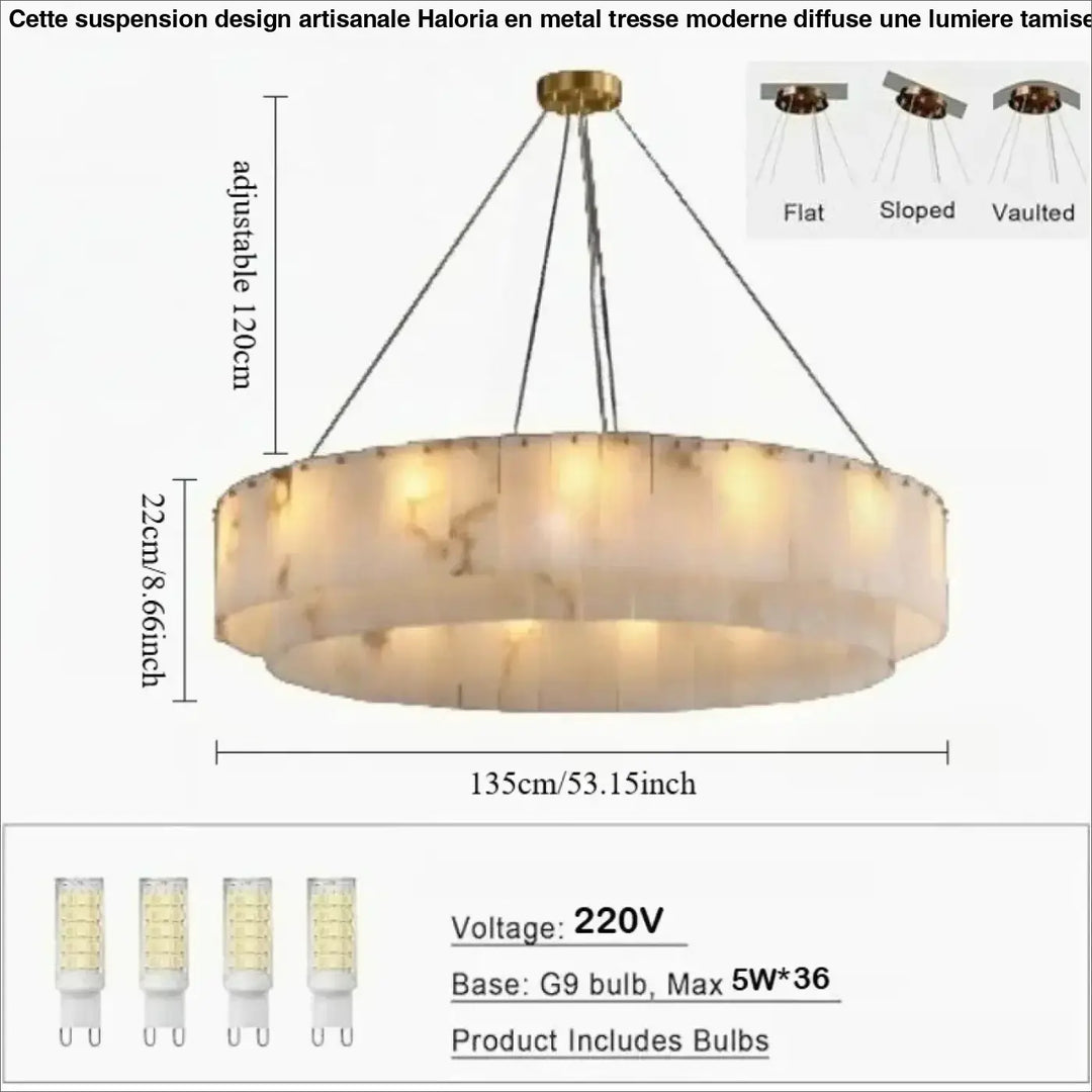 Suspension circulaire effet marbre led design blanc chic