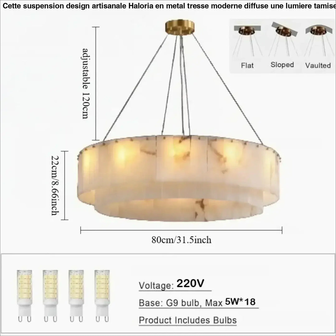 Suspension circulaire effet marbre led design blanc chic