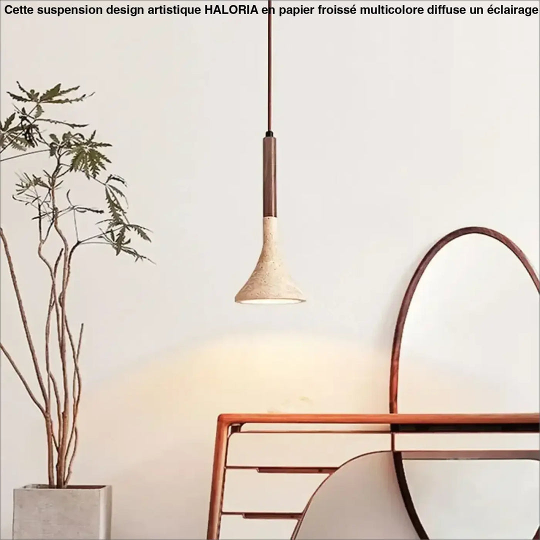 Suspension luminaire design moderne en bois et pierre raffiné