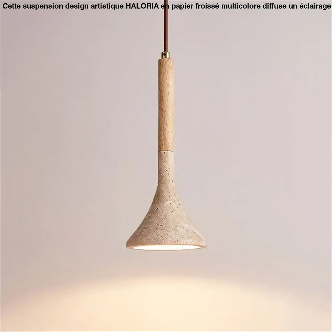 Suspension luminaire design moderne en bois et pierre raffiné