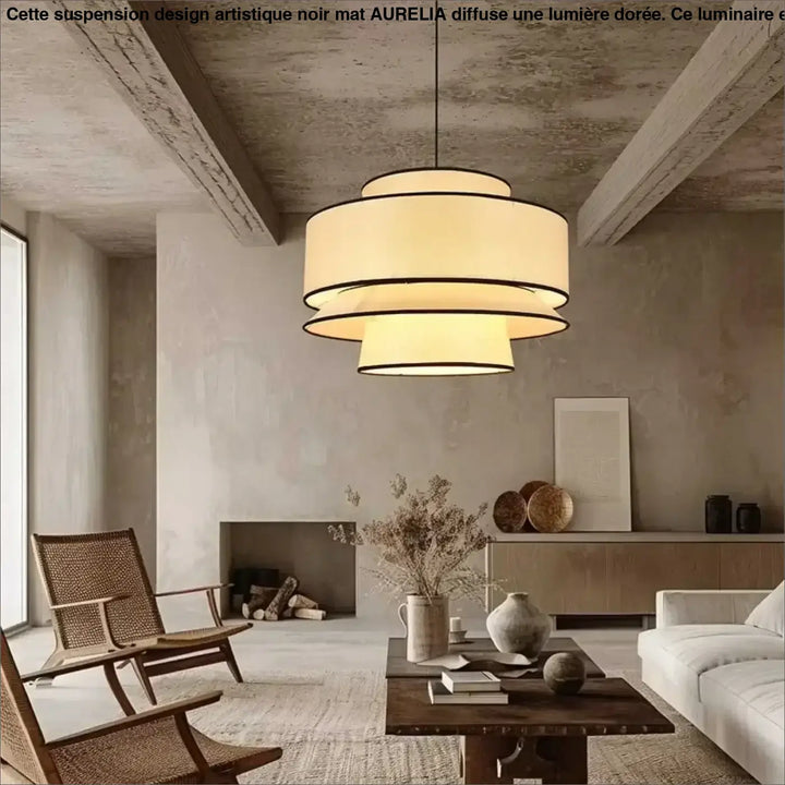Suspension design contemporain en tissu beige style chic