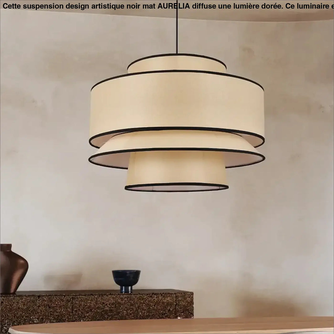 Suspension design contemporain en tissu beige style chic