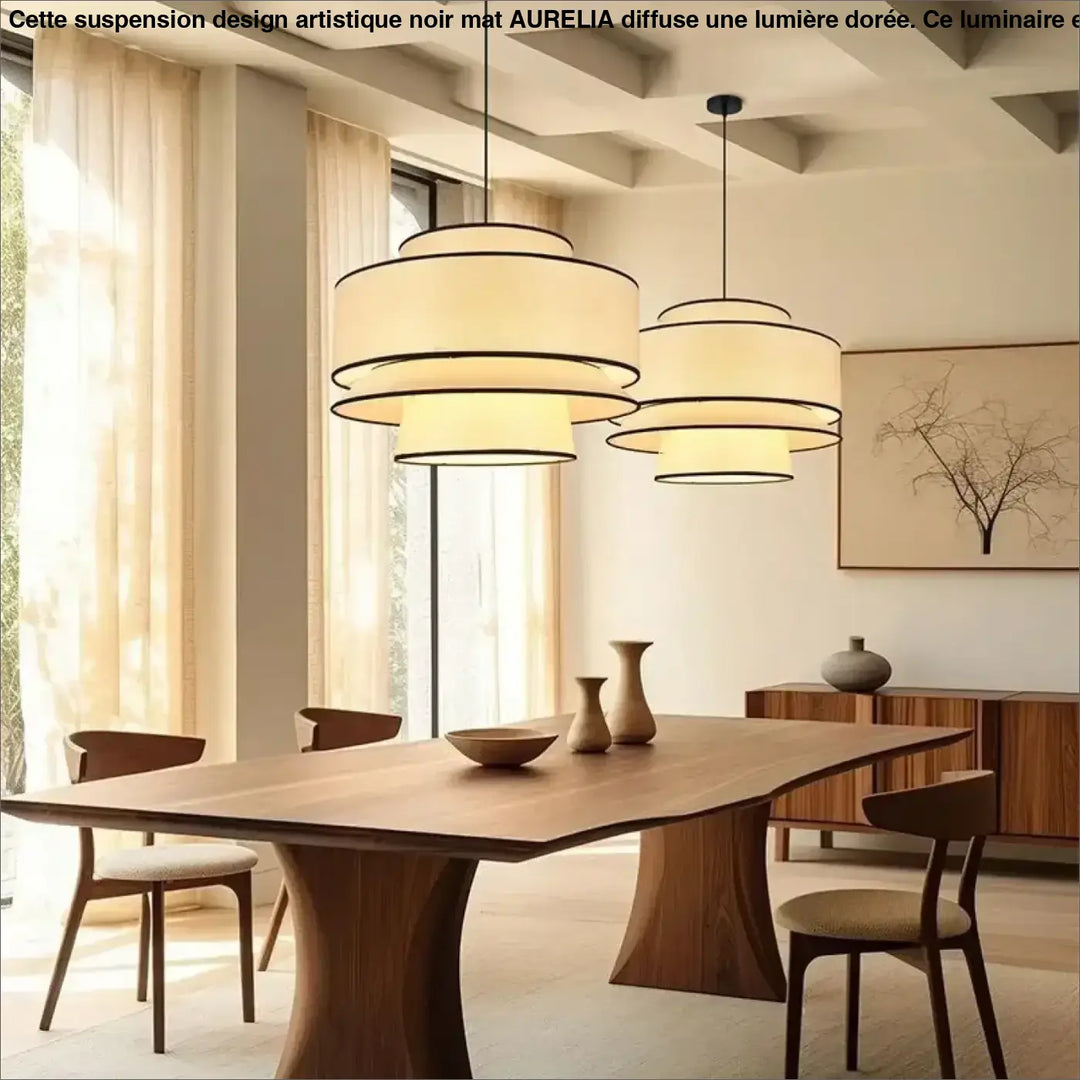 Suspension design contemporain en tissu beige style chic