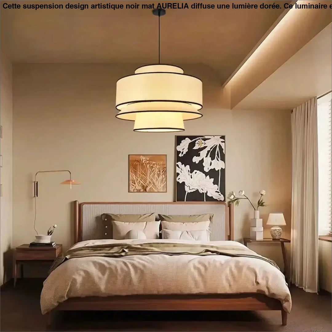 Suspension design contemporain en tissu beige style chic