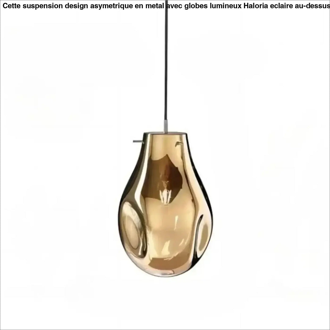 Suspension luminaire vulco en verre ambré brillant en forme de goutte avec suspension par cordon noir