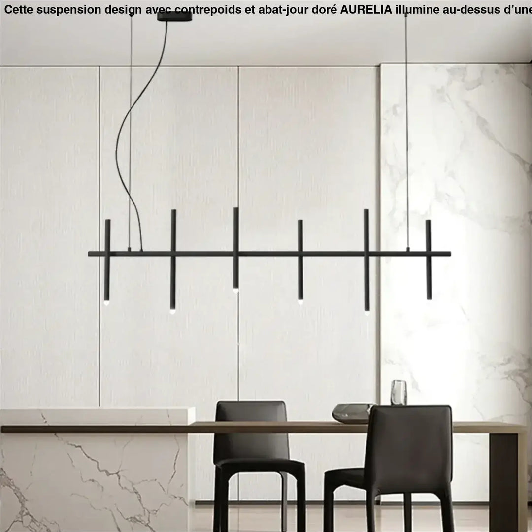Suspension Longue Noire À 6 Sources Pour Table À Manger

