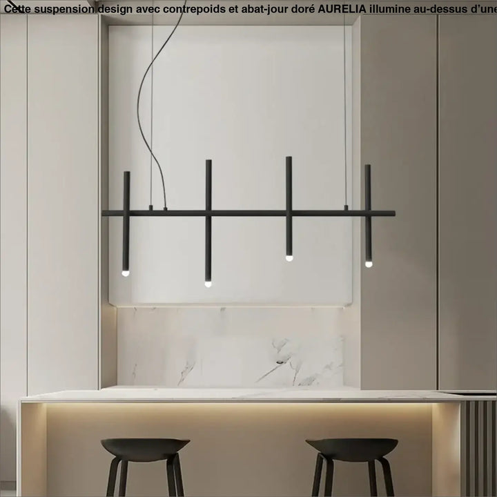Suspension Longue Noire À 6 Sources Pour Table À Manger

