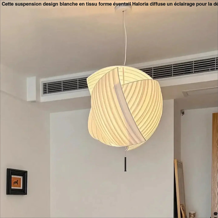 Suspension Design Moderne Sphère Blanche En Tissu Plissé