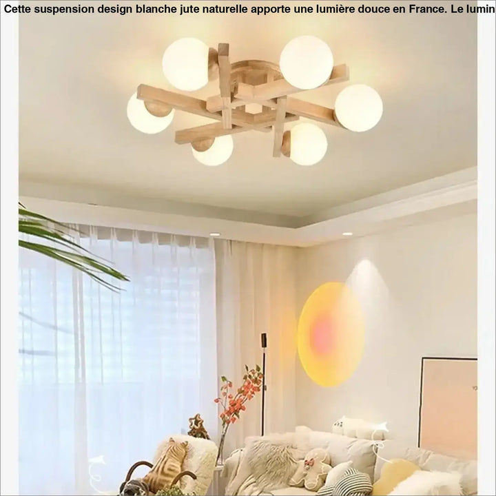 Plafonnier scandinave en bois avec globes style naturel