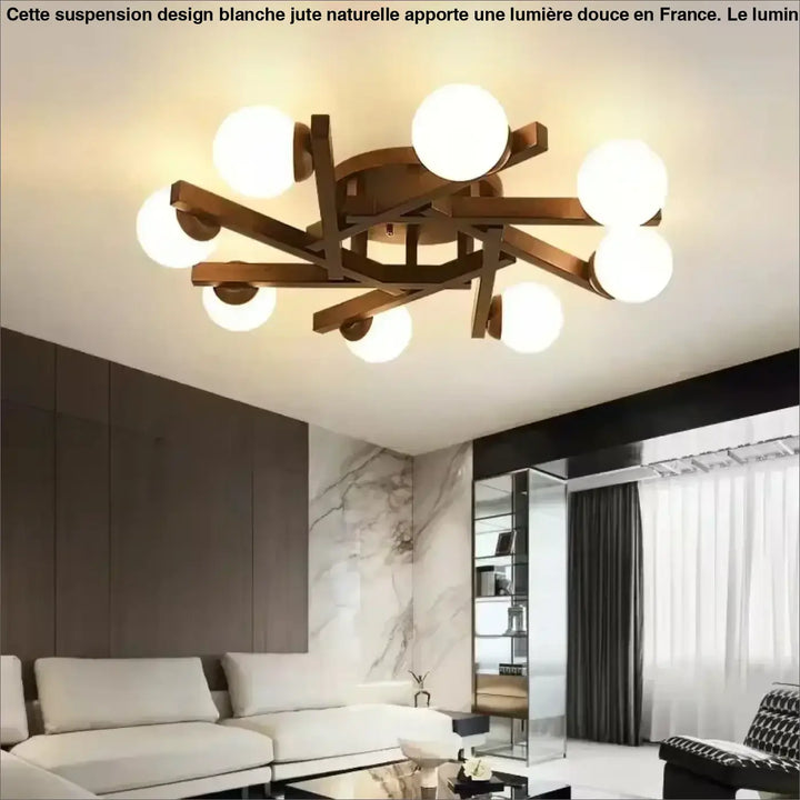Plafonnier scandinave en bois avec globes style naturel