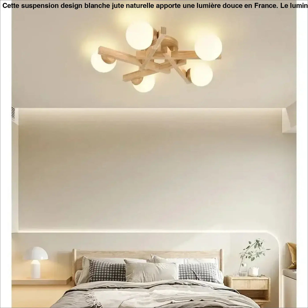 Plafonnier scandinave en bois avec globes style naturel