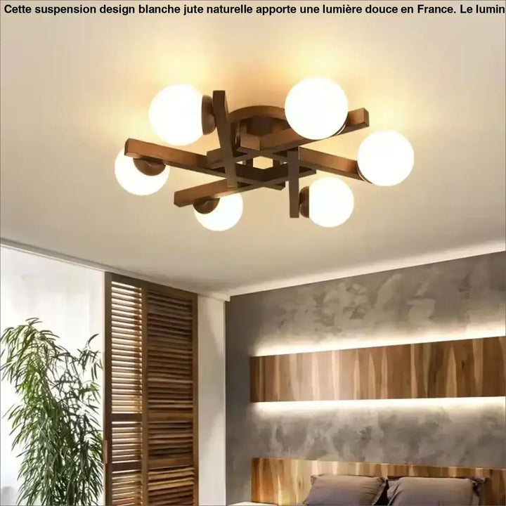 Plafonnier scandinave en bois avec globes style naturel