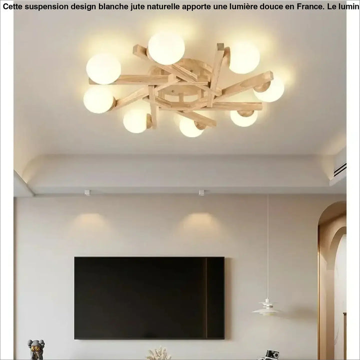 Plafonnier scandinave en bois avec globes style naturel