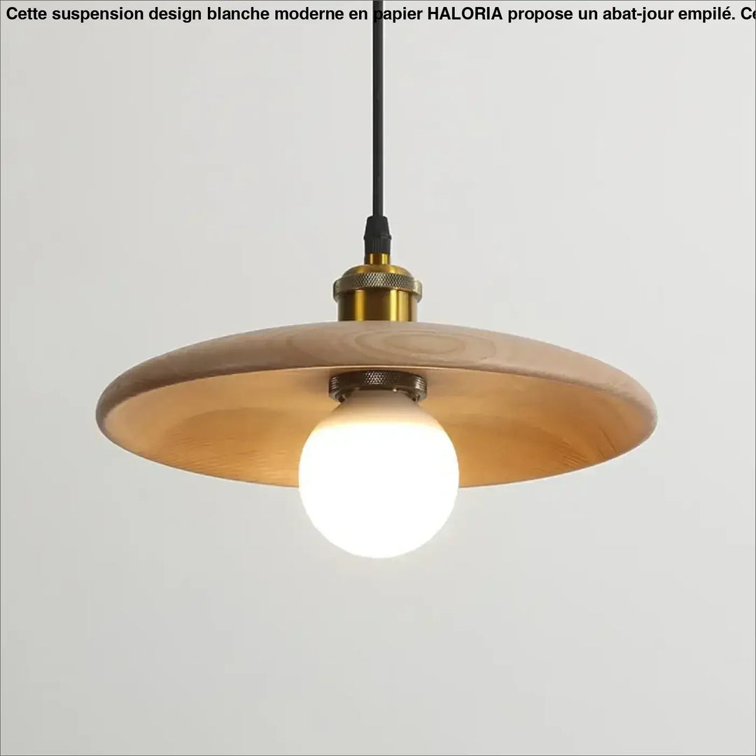 Suspension en bois naturel avec abat-jour rond style minimaliste